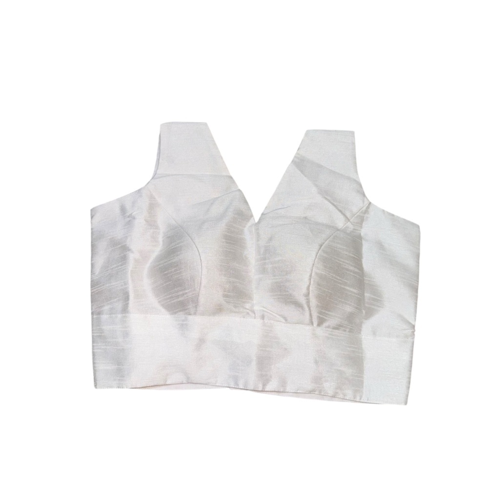 Silver & White Metallic Crop Top with Built-In Cups – Party/Bridal XS-S